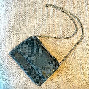 Blue Textured Leather Crossover Clutch duo with chain